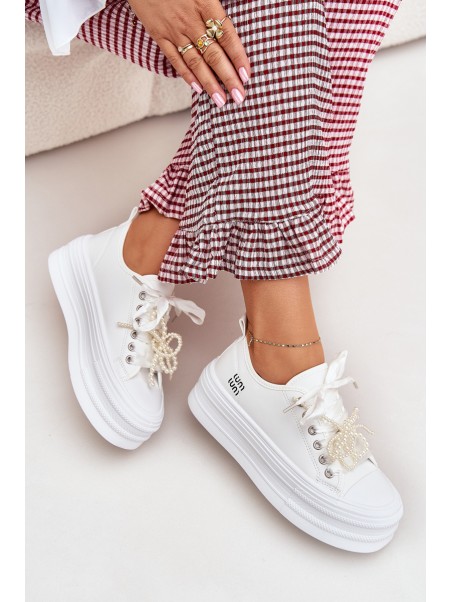 Women's Platform Sneakers With Decorative Lacing White Tivora