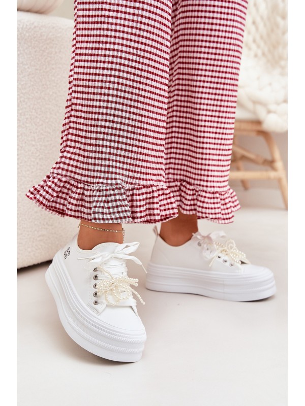Women's Platform Sneakers With Decorative Lacing White Tivora 2