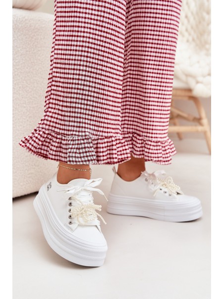 Women's Platform Sneakers With Decorative Lacing White Tivora