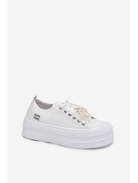 Women's Platform Sneakers With Decorative Lacing White Tivora