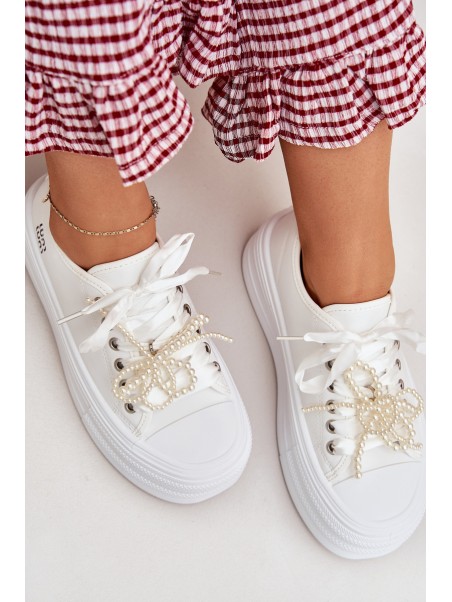 Women's Platform Sneakers With Decorative Lacing White Tivora