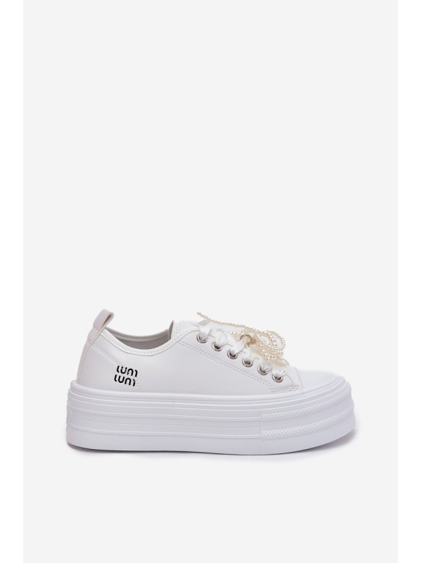 Women's Platform Sneakers With Decorative Lacing White Tivora