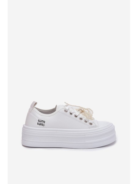 Women's Platform Sneakers With Decorative Lacing White Tivora