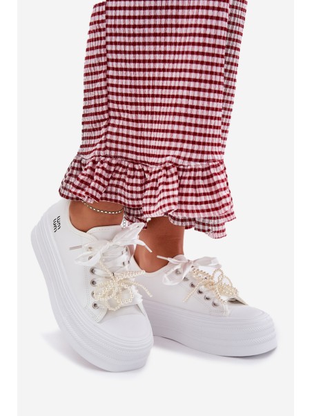 Women's Platform Sneakers With Decorative Lacing White Tivora