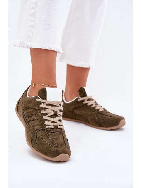 Ladies Sports Shoes Made Of Eco Suede Dark Green Dorella