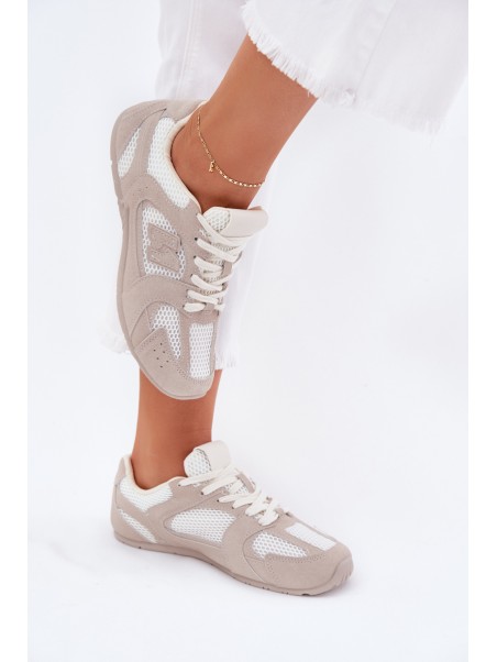 Women's Sports Shoes Made Of Eco Suede White-Beige Dorella