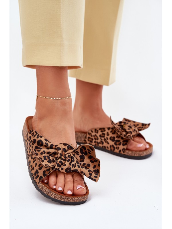 Ladies Slippers With Clear On Cork Sole Leopard Brown Sercele