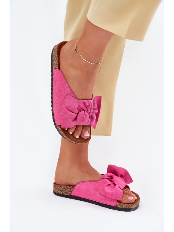 Women's Cork Sole Slippers With Bow Fuchsia Seressa