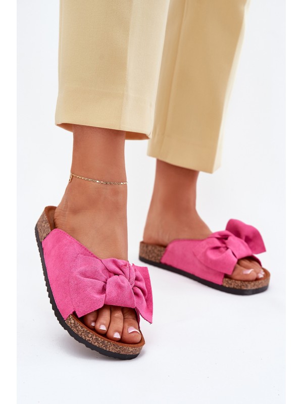 Women's Cork Sole Slippers With Bow Fuchsia Seressa 2