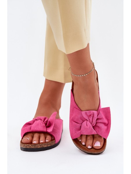 Women's Cork Sole Slippers With Bow Fuchsia Seressa