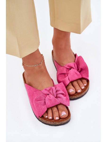 Women's Cork Sole Slippers With Bow Fuchsia Seressa