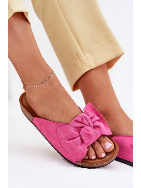 Women's Cork Sole Slippers With Bow Fuchsia Seressa