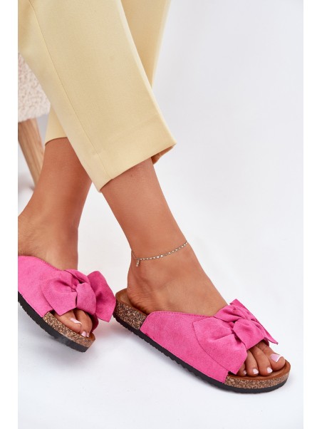 Women's Cork Sole Slippers With Bow Fuchsia Seressa