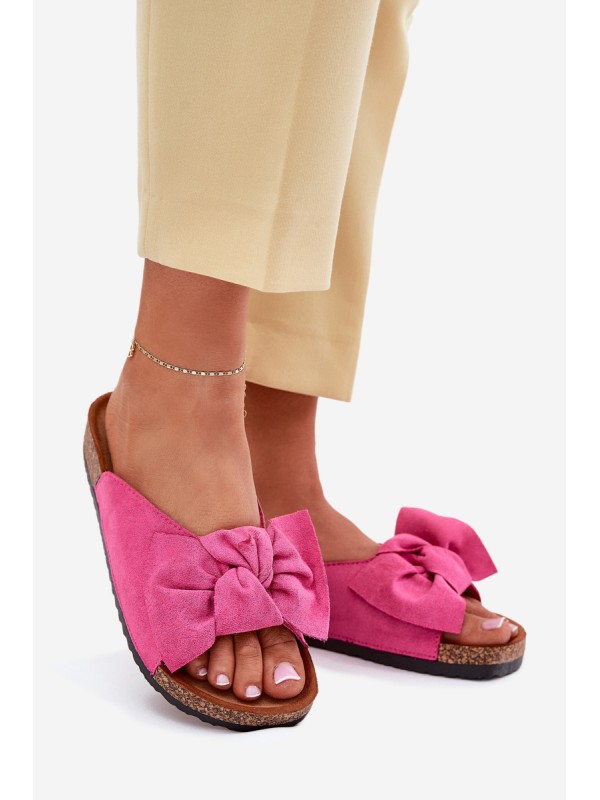 Women's Cork Sole Slippers With Bow Fuchsia Seressa Women's Cork Sole Slippers With Bow Fuchsia Seressa