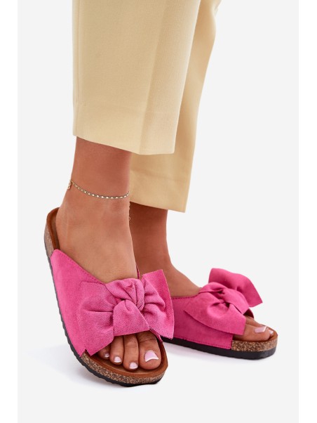 Women's Cork Sole Slippers With Bow Fuchsia Seressa