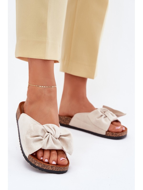 Women's sandals on cork sole with bow beige Seressa