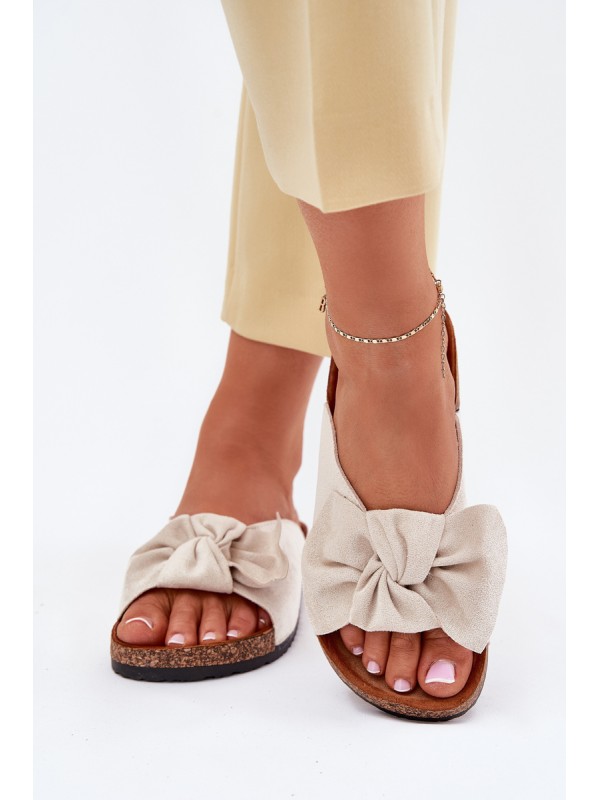 Women's sandals on cork sole with bow beige Seressa 2