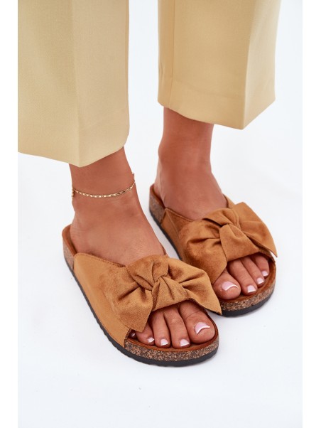 Women's Cork Sole Slippers With Bow Camel Seressa