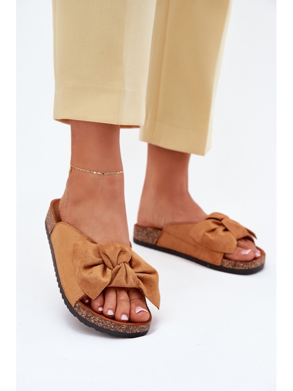 Women's Cork Sole Slippers With Bow Camel Seressa 2