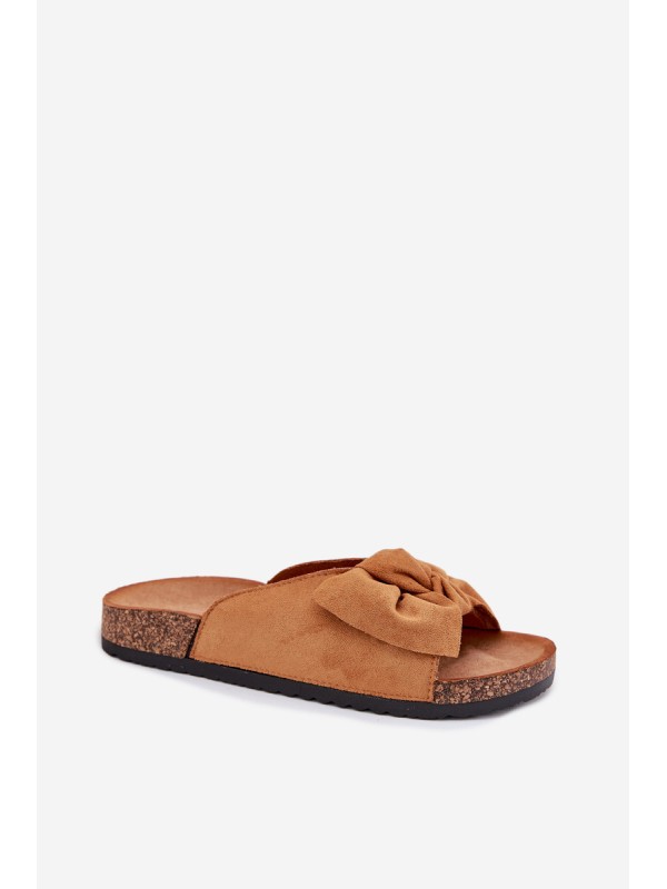 Women's Cork Sole Slippers With Bow Camel Seressa Women's Cork Sole Slippers With Bow Camel Seressa