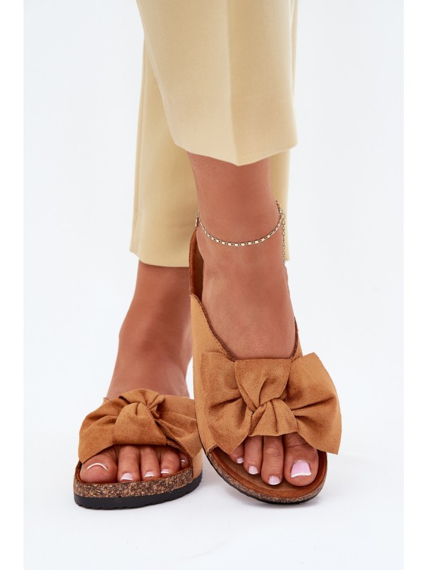 Women's Cork Sole Slippers With Bow Camel Seressa Women's Cork Sole Slippers With Bow Camel Seressa