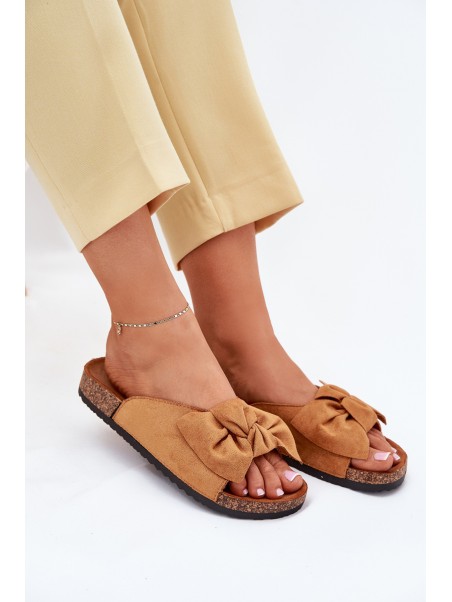 Women's Cork Sole Slippers With Bow Camel Seressa