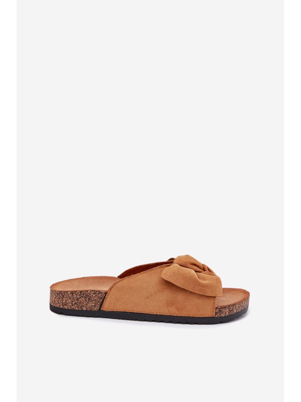 Women's Cork Sole Slippers With Bow Camel Seressa Women's Cork Sole Slippers With Bow Camel Seressa