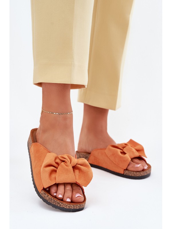 Women's Cork Sole Slippers With Bow Orange Seressa