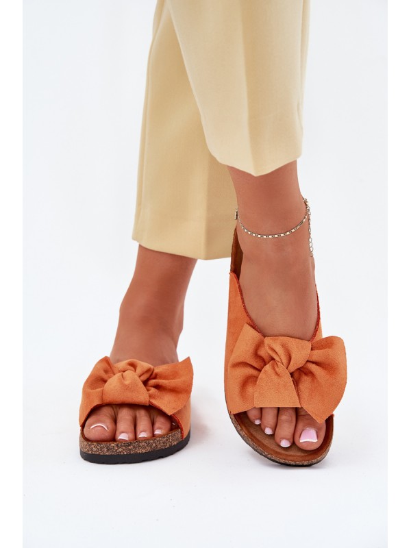 Women's Cork Sole Slippers With Bow Orange Seressa 2