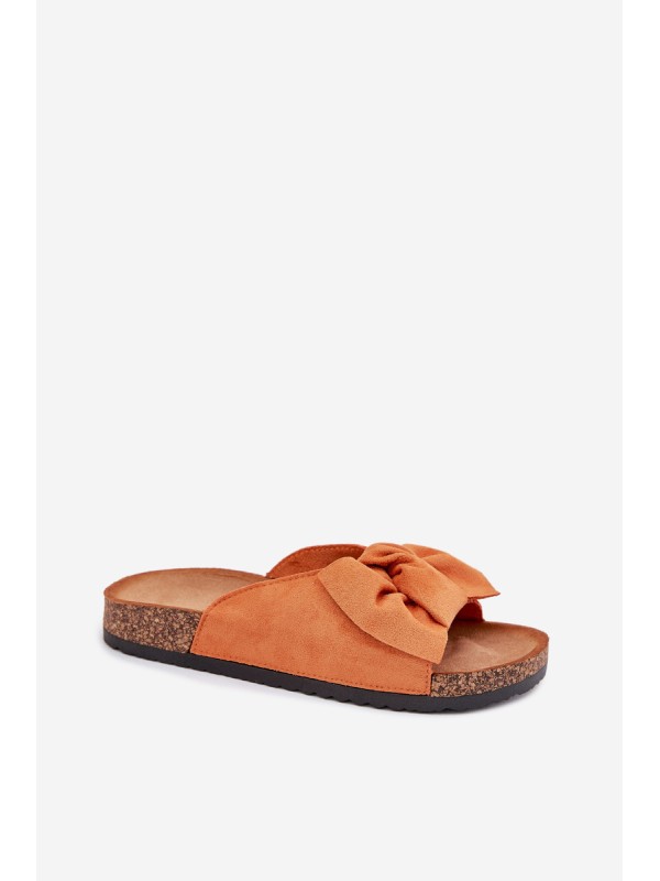 Women's Cork Sole Slippers With Bow Orange Seressa Women's Cork Sole Slippers With Bow Orange Seressa