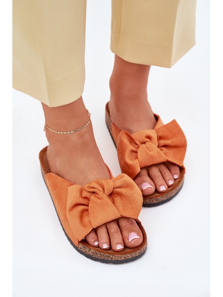 Women's Cork Sole Slippers With Bow Orange Seressa