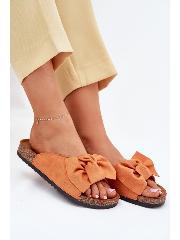 Women's Cork Sole Slippers With Bow Orange Seressa Women's Cork Sole Slippers With Bow Orange Seressa