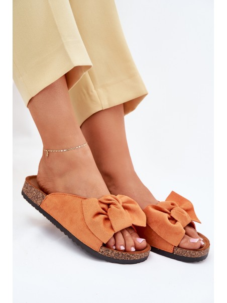 Women's Cork Sole Slippers With Bow Orange Seressa