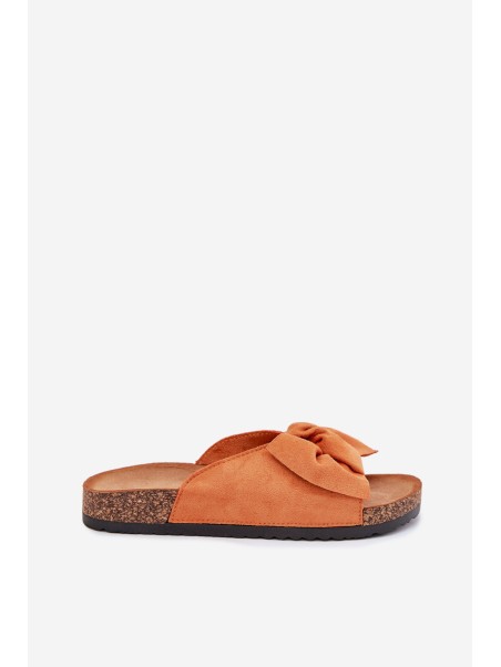 Women's Cork Sole Slippers With Bow Orange Seressa