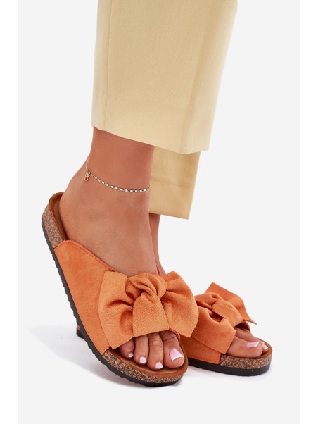 Women's Cork Sole Slippers With Bow Orange Seressa