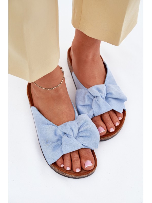 Women's Cork Sole Slippers With Bow Blue Seressa