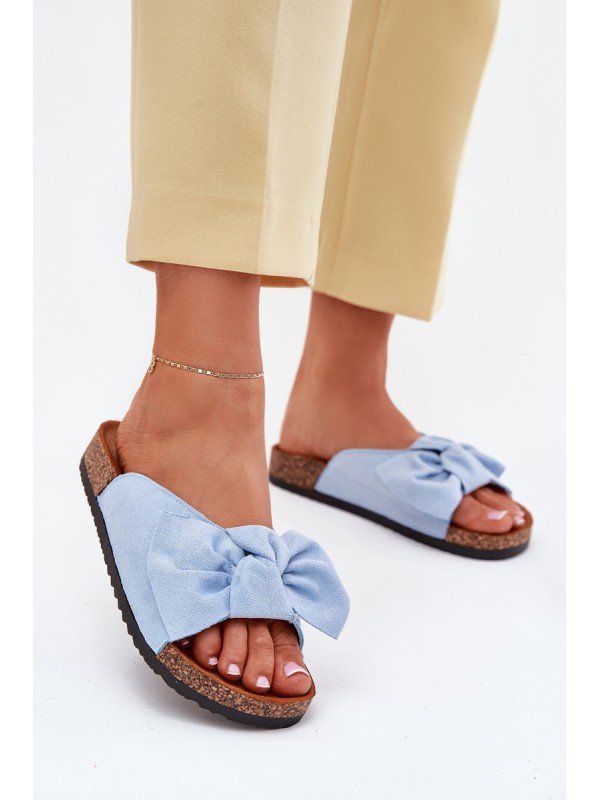 Women's Cork Sole Slippers With Bow Blue Seressa 2