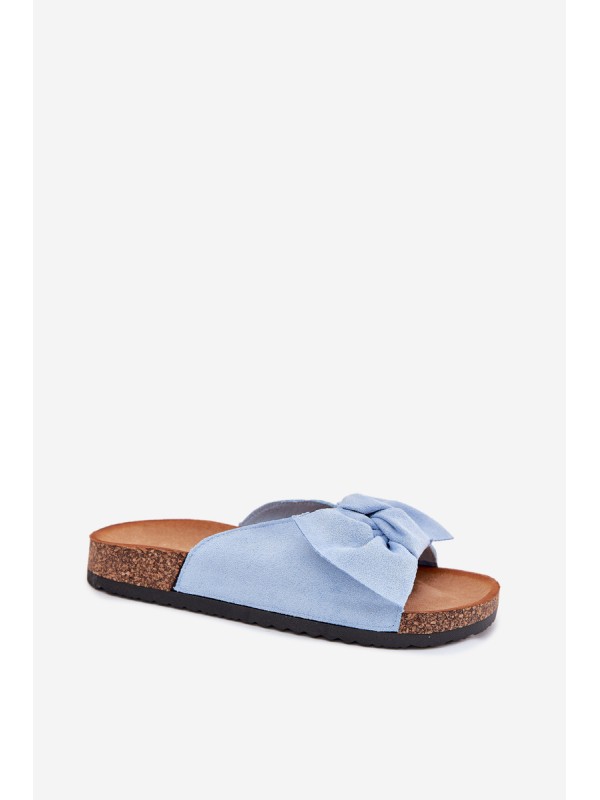 Women's Cork Sole Slippers With Bow Blue Seressa Women's Cork Sole Slippers With Bow Blue Seressa