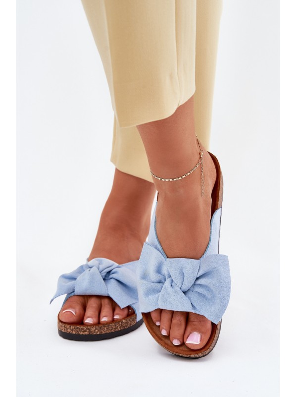Women's Cork Sole Slippers With Bow Blue Seressa Women's Cork Sole Slippers With Bow Blue Seressa