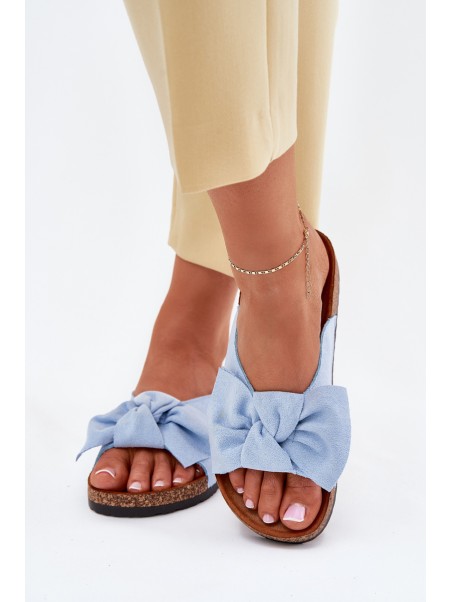 Women's Cork Sole Slippers With Bow Blue Seressa