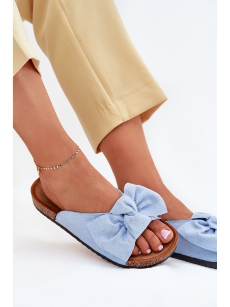 Women's Cork Sole Slippers With Bow Blue Seressa
