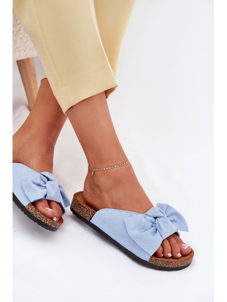 Women's Cork Sole Slippers With Bow Blue Seressa