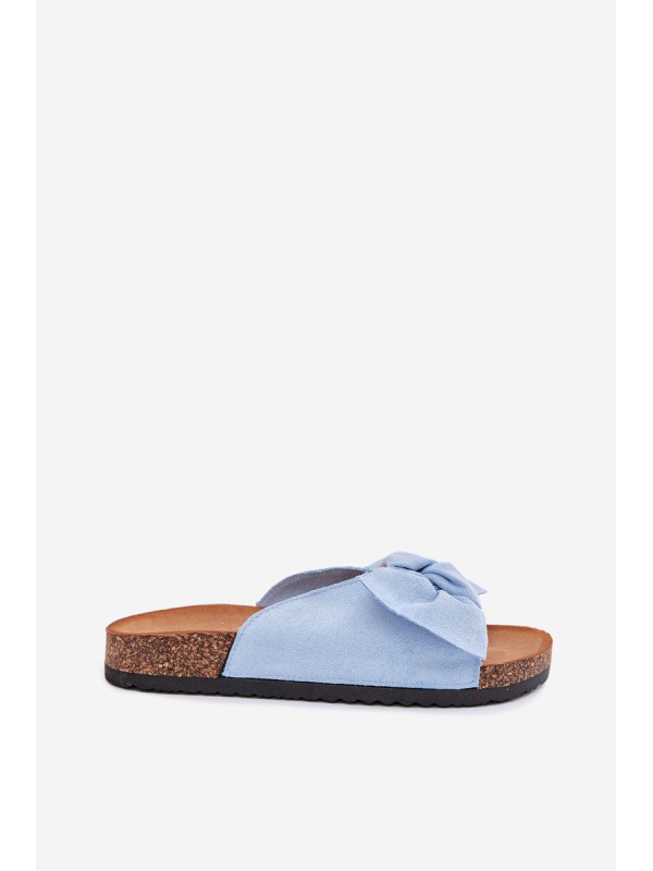 Women's Cork Sole Slippers With Bow Blue Seressa Women's Cork Sole Slippers With Bow Blue Seressa