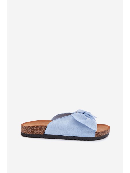 Women's Cork Sole Slippers With Bow Blue Seressa