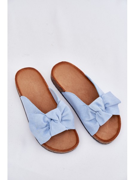 Women's Cork Sole Slippers With Bow Blue Seressa