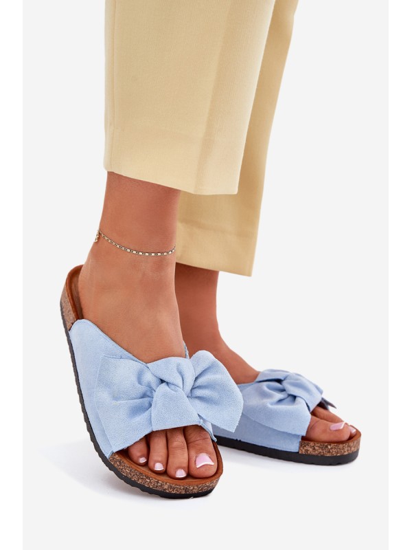 Women's Cork Sole Slippers With Bow Blue Seressa Women's Cork Sole Slippers With Bow Blue Seressa