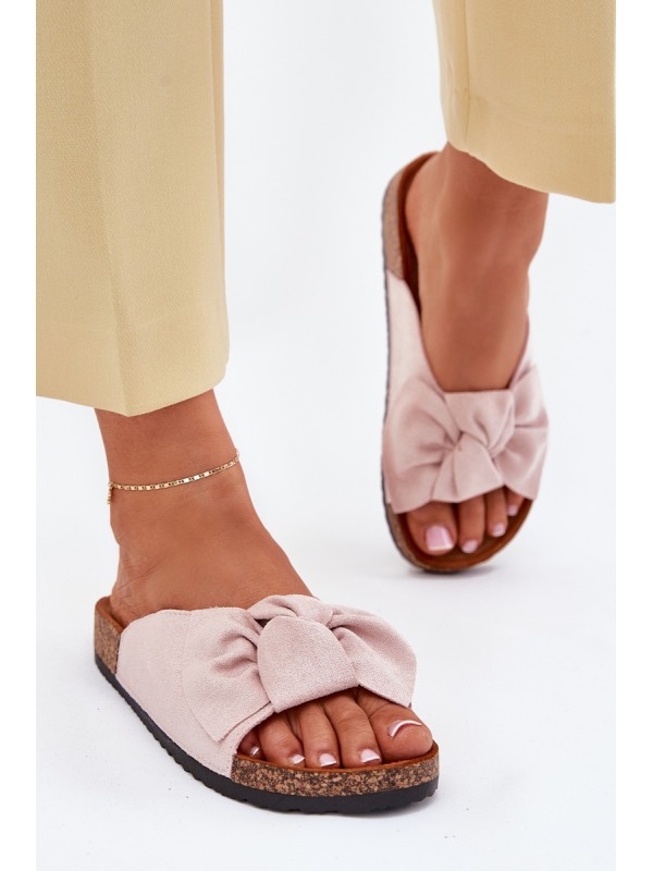 Ladies sandals on cork sole with bow light pink Seressa
