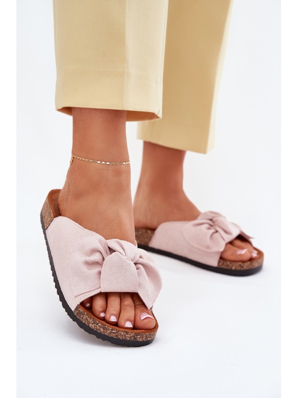 Ladies sandals on cork sole with bow light pink Seressa 2