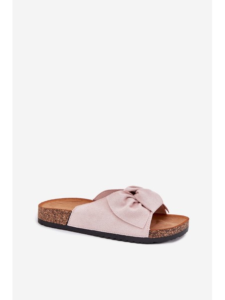 Ladies sandals on cork sole with bow light pink Seressa