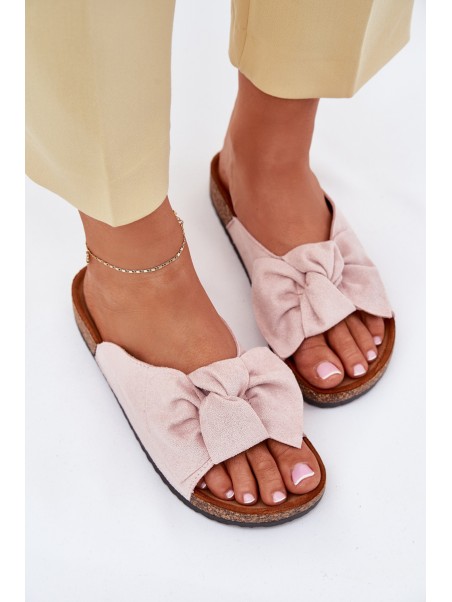 Ladies sandals on cork sole with bow light pink Seressa